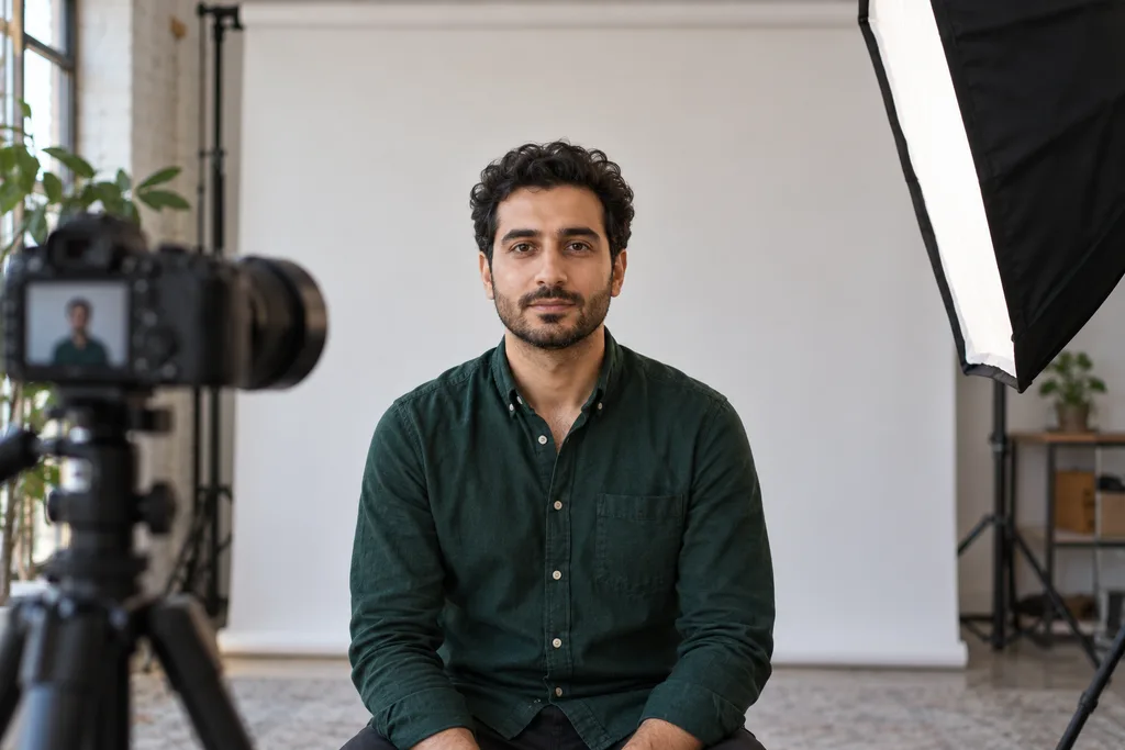 مشهد توضيحي لاستوديو تصوير بإضاءة ناعمة